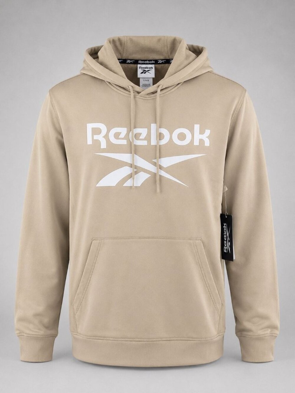Reebok Core Vector Mens Large Sweatshirt Fleece Hooded Hoodie White Pepper - NWT